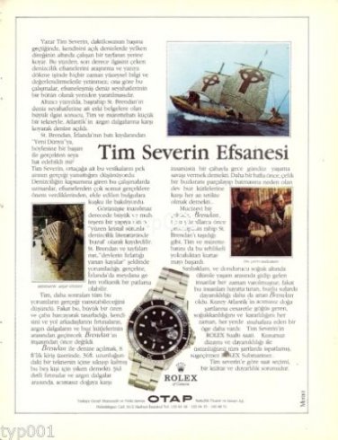 ROLEX - 1986 - THE LEGEND OF TIM SEVERIN TURKISH PRINT AD
