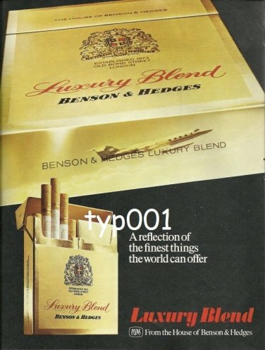 BENSON & HEDGES - 1975 - JET AIRCRAFT REFLECTION OF THE FINEST THINGS  PRINT AD