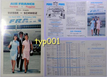AIR FRANCE - 1975 - FRANCE-SWITZERLAND TIMETABLE & TARIFFS