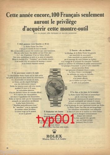 ROLEX - 1967 -  ONLY 100 FRENCH CAN GET IT THIS YEAR PRINT AD