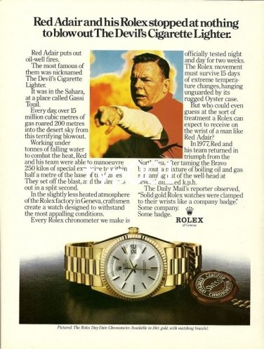 ROLEX - 1979 - RED ADAIR &  DEVIL'S CIGARETTE LIGHTER PRINT AD