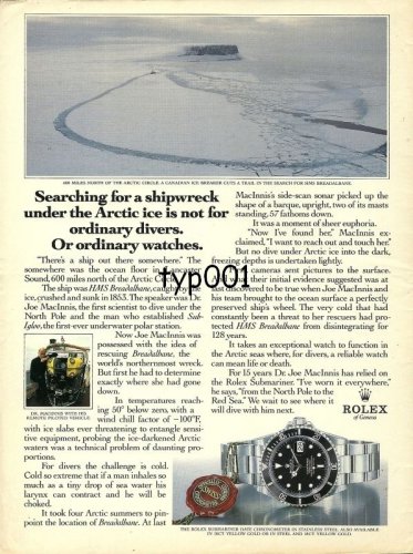 ROLEX - 1991 - SEARCH SHIPWRECK UNDER ARTIC ICE NOT FOR ORDINARY DIVER PRINT AD