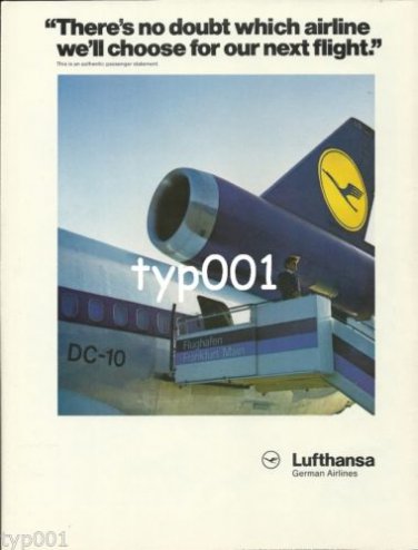 LUFTHANSA - 1980 - DC-10 THE AIRLINE FOR OUR NEXT FLIGHT PRINT AD