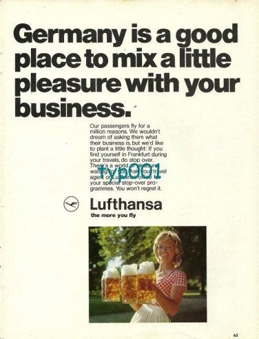 LUFTHANSA - 1973 - GERMANY IS GOOD PLACE TO MIX PLEASURE WITH BUSINESS PRINT AD