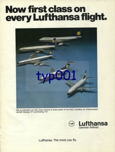 LUFTHANSA - 1976 - NOW FIRST CLASS ON EVERY LUFTHANSA FLIGHT  PRINT AD
