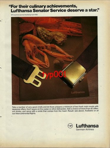 LUFTHANSA - 1982 - SENATOR CLASS CULINARY SERVICES LOBSTER PRINT AD