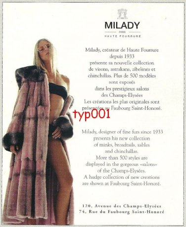 MILADY - 2000 - FUR HAUTE FOURRURE FRENCH PRINT AD