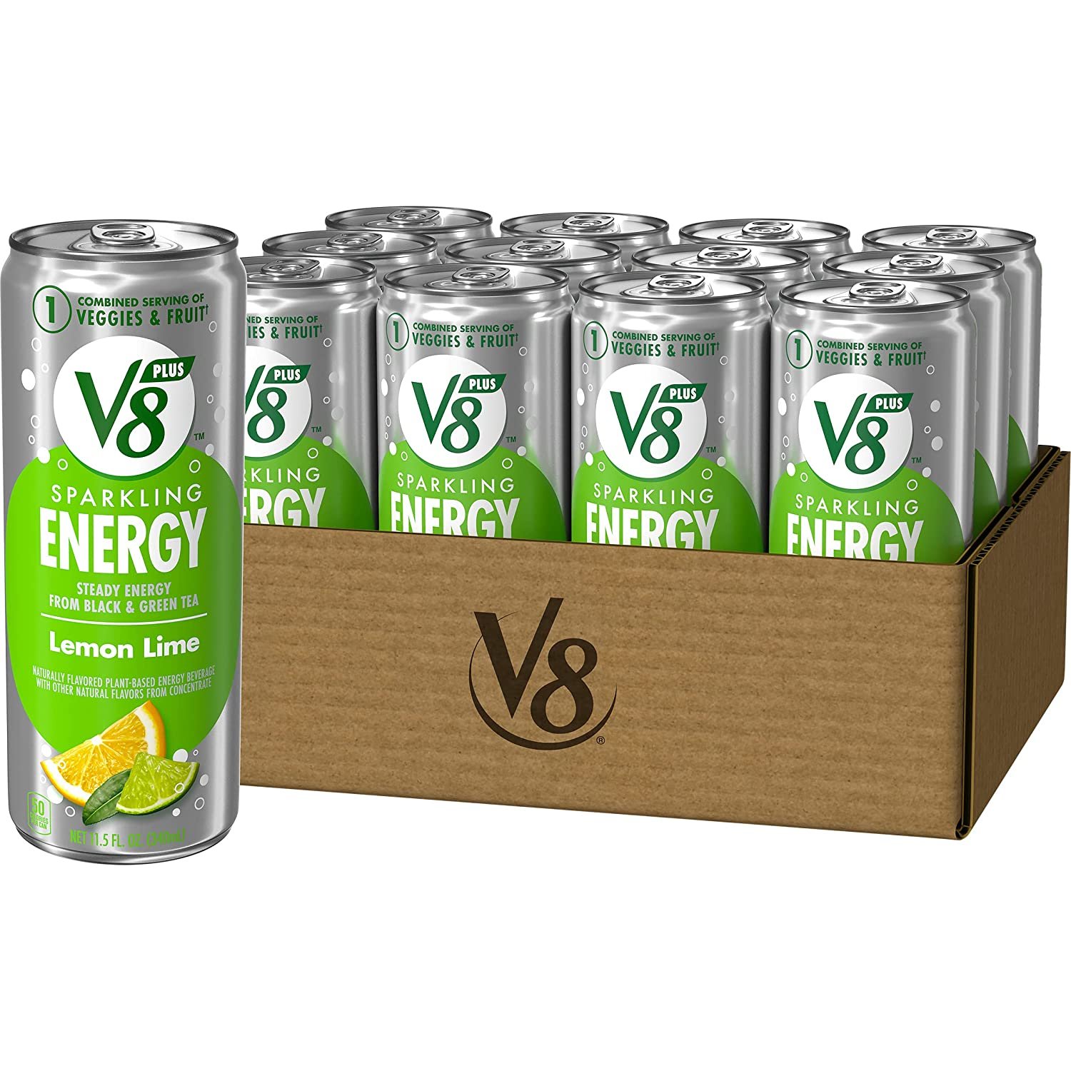 V8 +SPARKLING ENERGY Lemon Lime Drink, Fruit Juices, 11.5 FL OZ Can