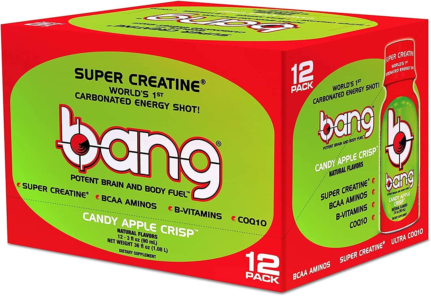Bang Energy Shots, Candy Apple Crisp, Energy Shot with Super Creatine