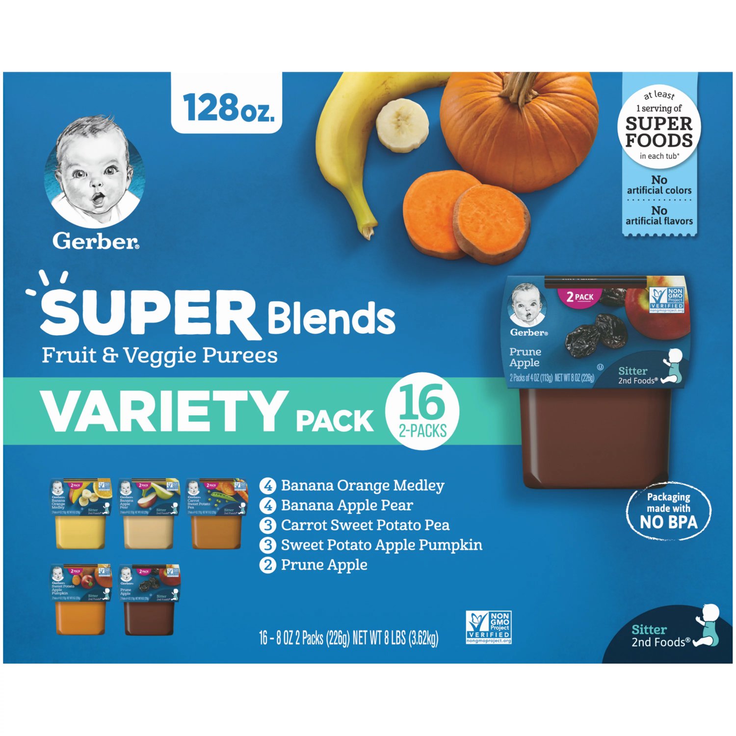 Gerber 2nd Foods Natural for Baby WonderFoods Baby Food, Variety, 4 oz Tubs (32 Pack)