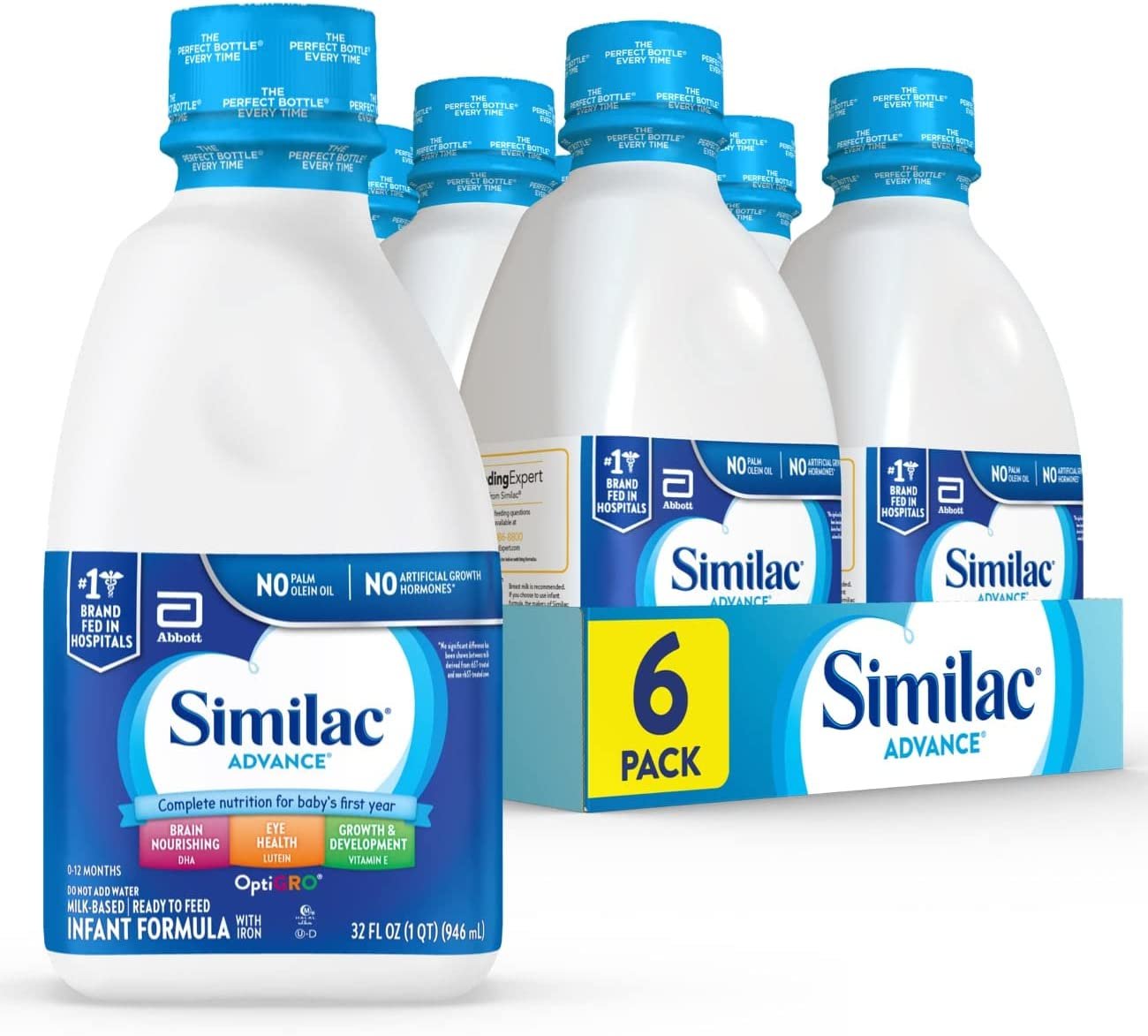 Similac Advance Infant Formula with Iron, Ready-to-Feed, 32-fl-oz Bottle, Pack of 6