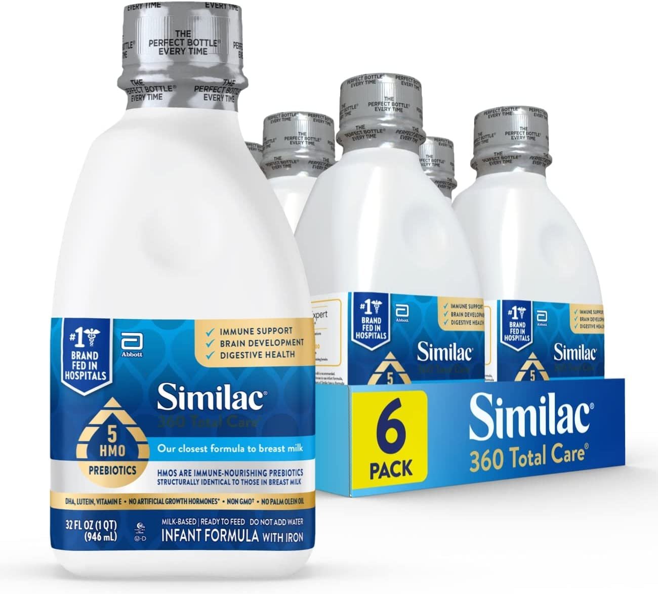 Similac 360 Total Care Infant Formula with 5 HMO, Ready-to-Feed 32-fl-oz Bottle (Case of 6)