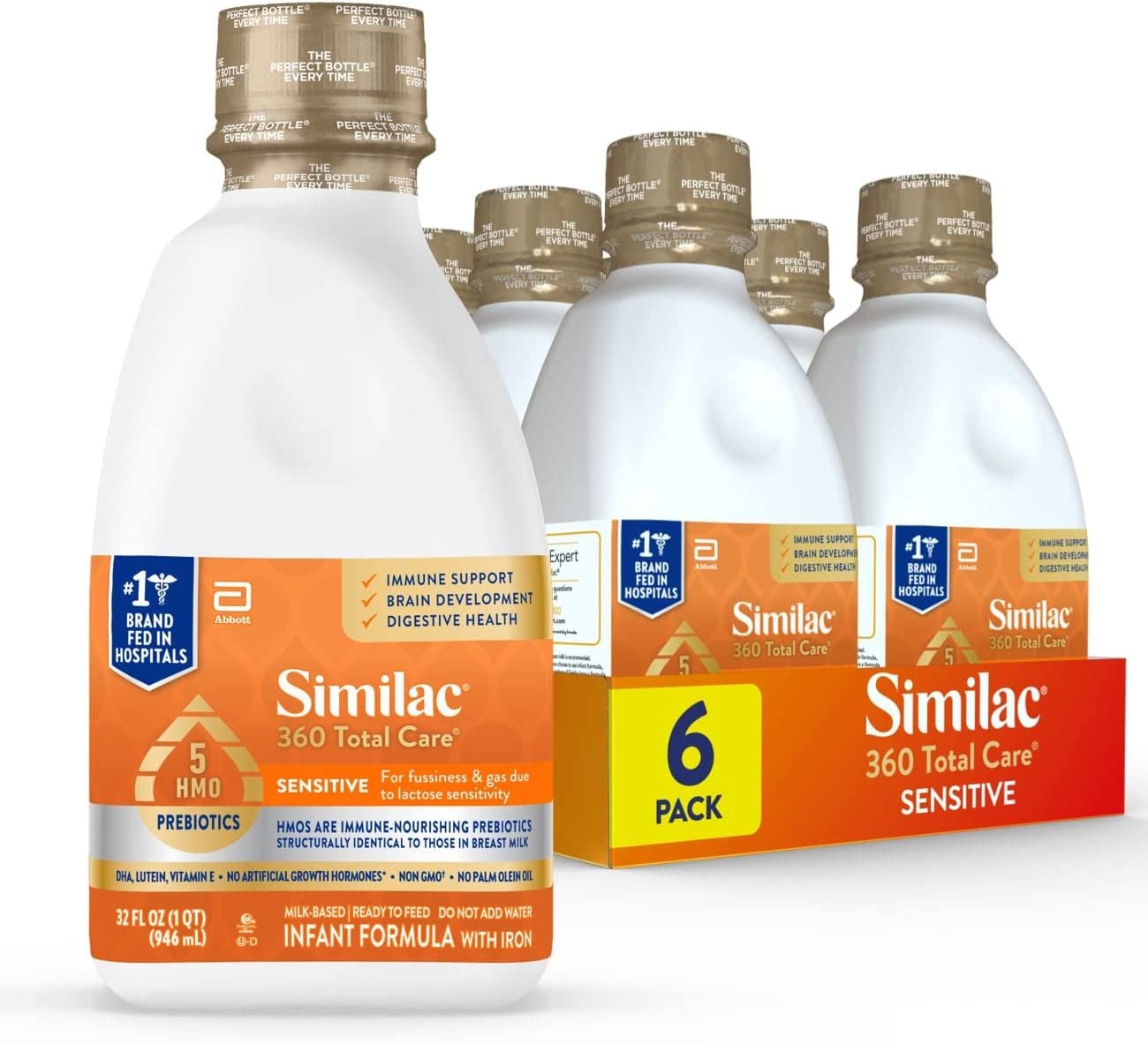 Similac 360 Total Care Sensitive Infant Formula, Ready-to-Feed 32-fl-oz Bottle (Pack of 6)