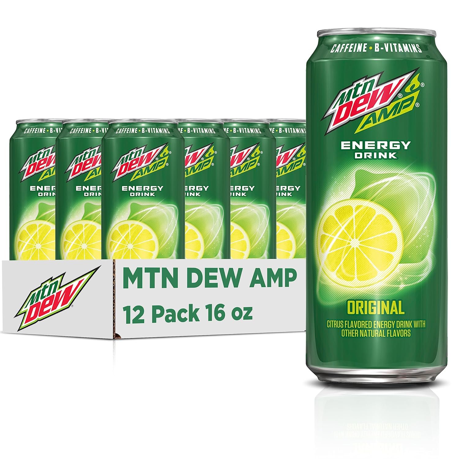Mtn Dew AMP Energy, Original, Energy Drink with Caffeine, 16 fl oz cans (12 Pack)