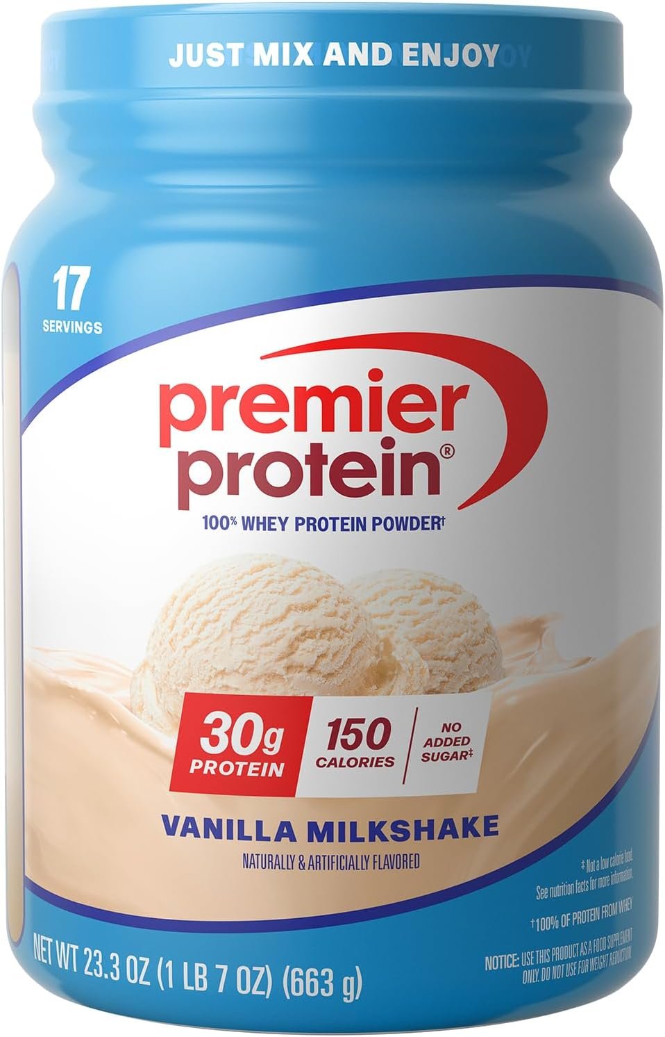 Premier Protein Powder, Vanilla, 30g Protein, 100% Whey Protein, 17 servings, 23.3 ounces