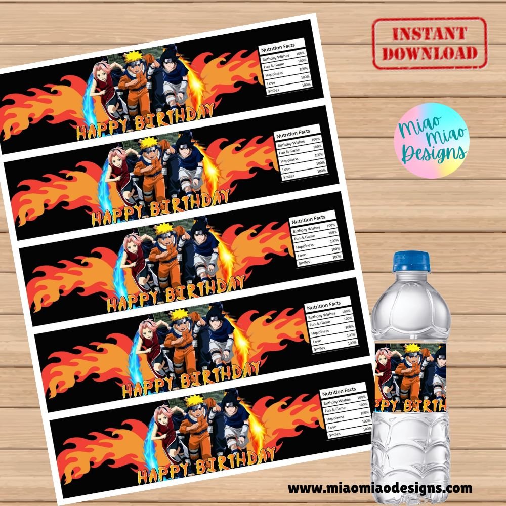 Naruto Ninja Water Bottle Labels Instant Download