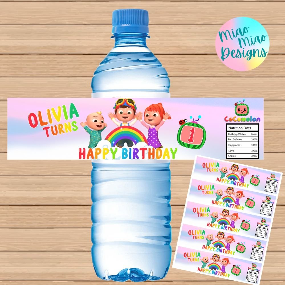 Personalized Cocomelon Water Bottle Labels Printable