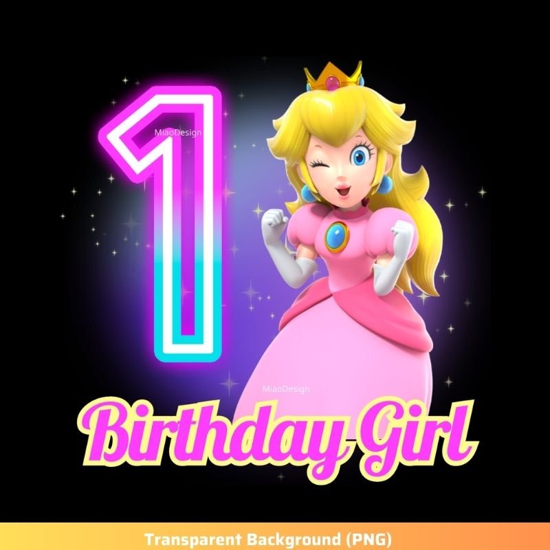 Super Mario Princess Peach 1st Birthday PNG Image