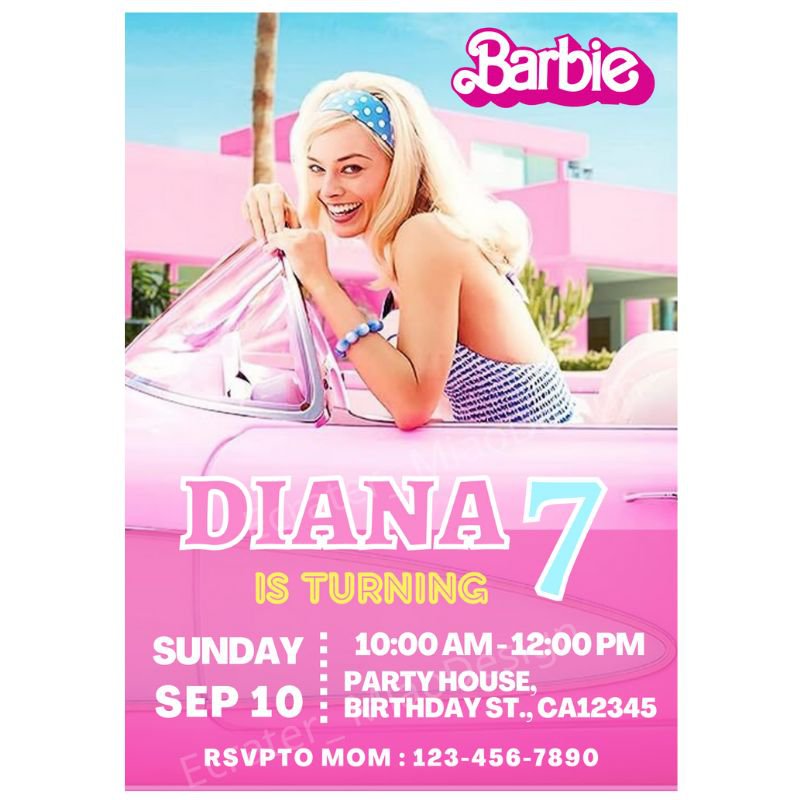 Barbie Birthday Invitation Digital Template