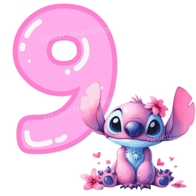 Stitch Angel 9th Birthday Nine PNG Clipart Image