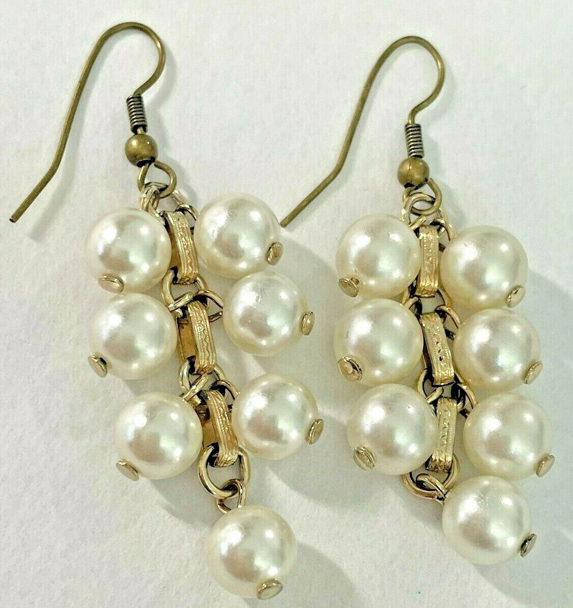 Vintage Drop Dangle Grape Cluster Style Golden Pearl Earrings Pretty Pretty