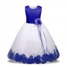 Girls Dress, Floral Baby Girl Baptism Dress, Dark Blue