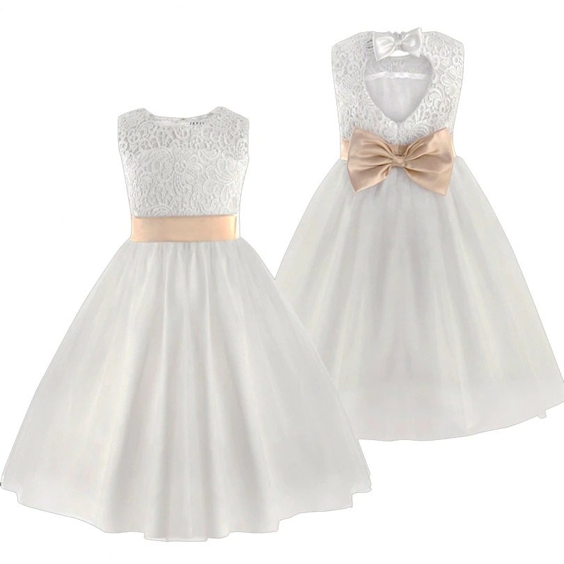 White Sleeveless Flower Girl Dress