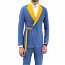 Korean Style Wedding Tuxedo Suit, Blue - Yellow