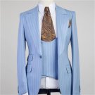 Sky Blue Striped Men's 3-Piece Suits