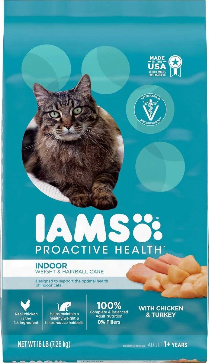 Iams ProActive Health Indoor Weight & Hairball Care Dry Cat Food, 2 x 16-lb bag