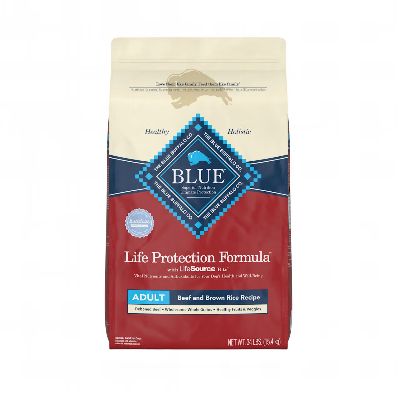 Blue Buffalo Life Protection Formula Natural Adult Beef and Brown Rice Dry Dog Food, 34 lbs.