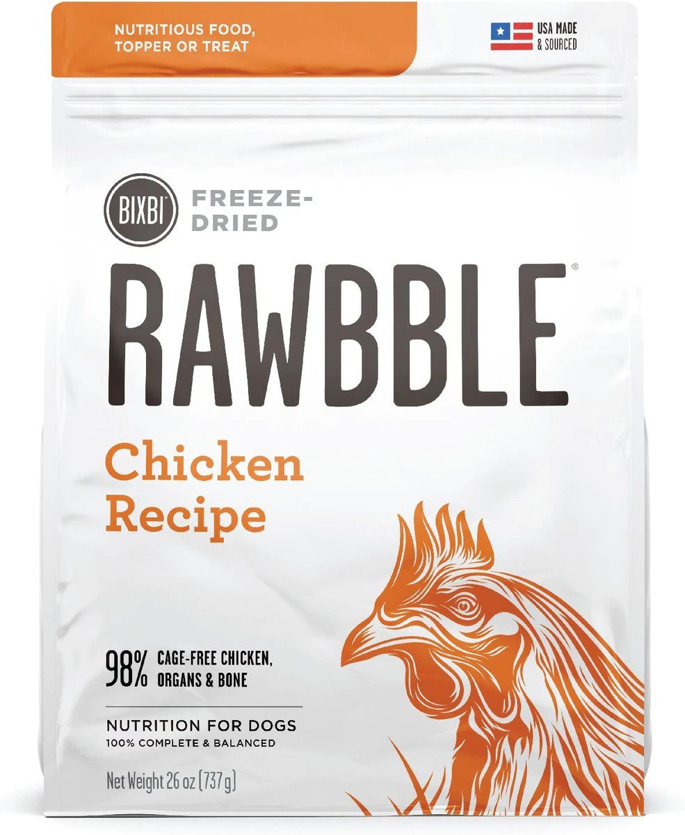 BIXBI Rawbble Chicken Recipe Grain-Free Freeze-Dried Dog Food, 2 x 26-oz bag