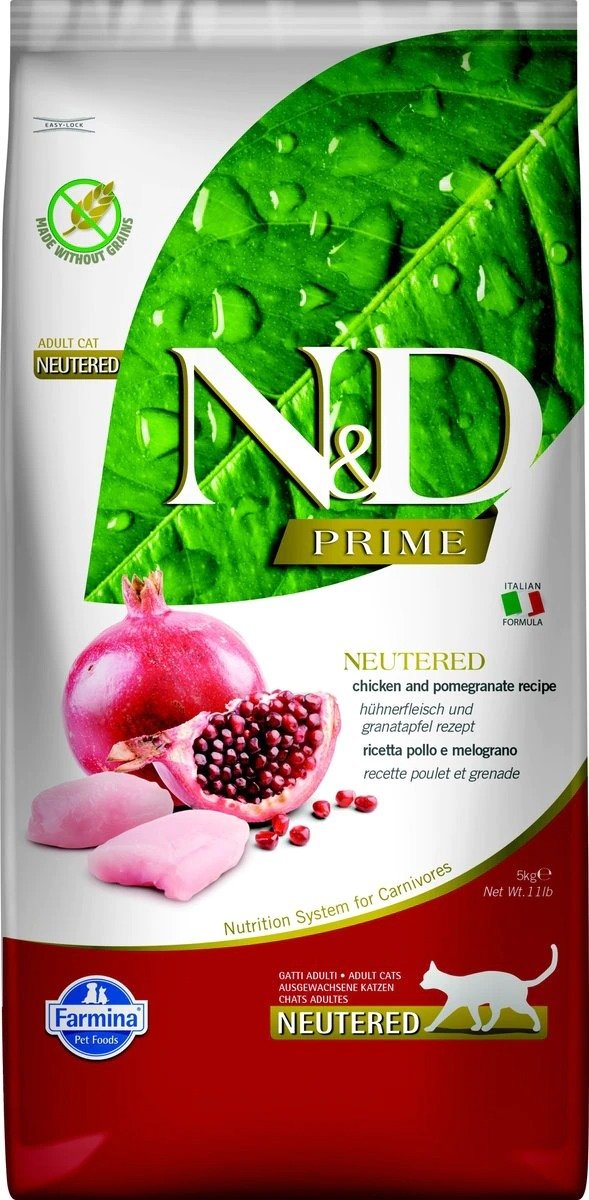 Farmina N&D Prime Chicken & Pomegranate Recipe Neutered Adult Cat Dry Food, 11-lb bag