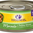 Wellness Morsels Turkey Dinner Cubes in Rich Gravy Grain-Free Canned Cat Food, 5.5-oz, case of 24