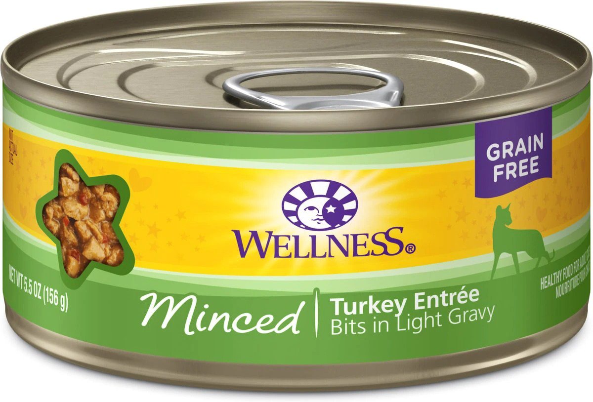 Wellness Minced Turkey Entree Grain-Free Canned Cat Food, 5.5-oz, case of 24