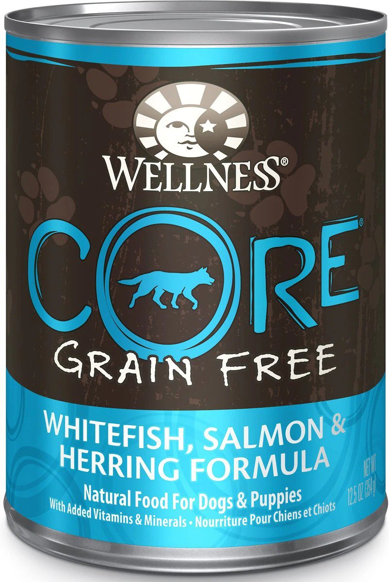 Wellness CORE Grain-Free Whitefish, Salmon & Herring Canned Dog Food, 12.5-oz, case of 12
