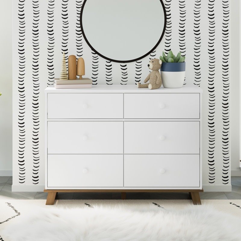 Storkcraft Modern 6 Drawer Double Dresser, White/Vintage Driftwood