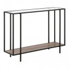 Tess Black Metal and Glass Top Console Table, Blackened Bronze and Wood