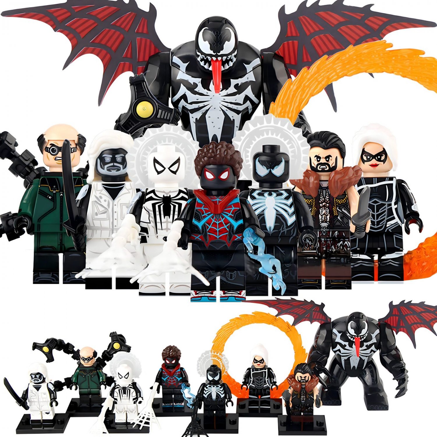 8pcs Spider-Man Venom Mister Negative Black Cat Kraven Octopus Minifigures Set