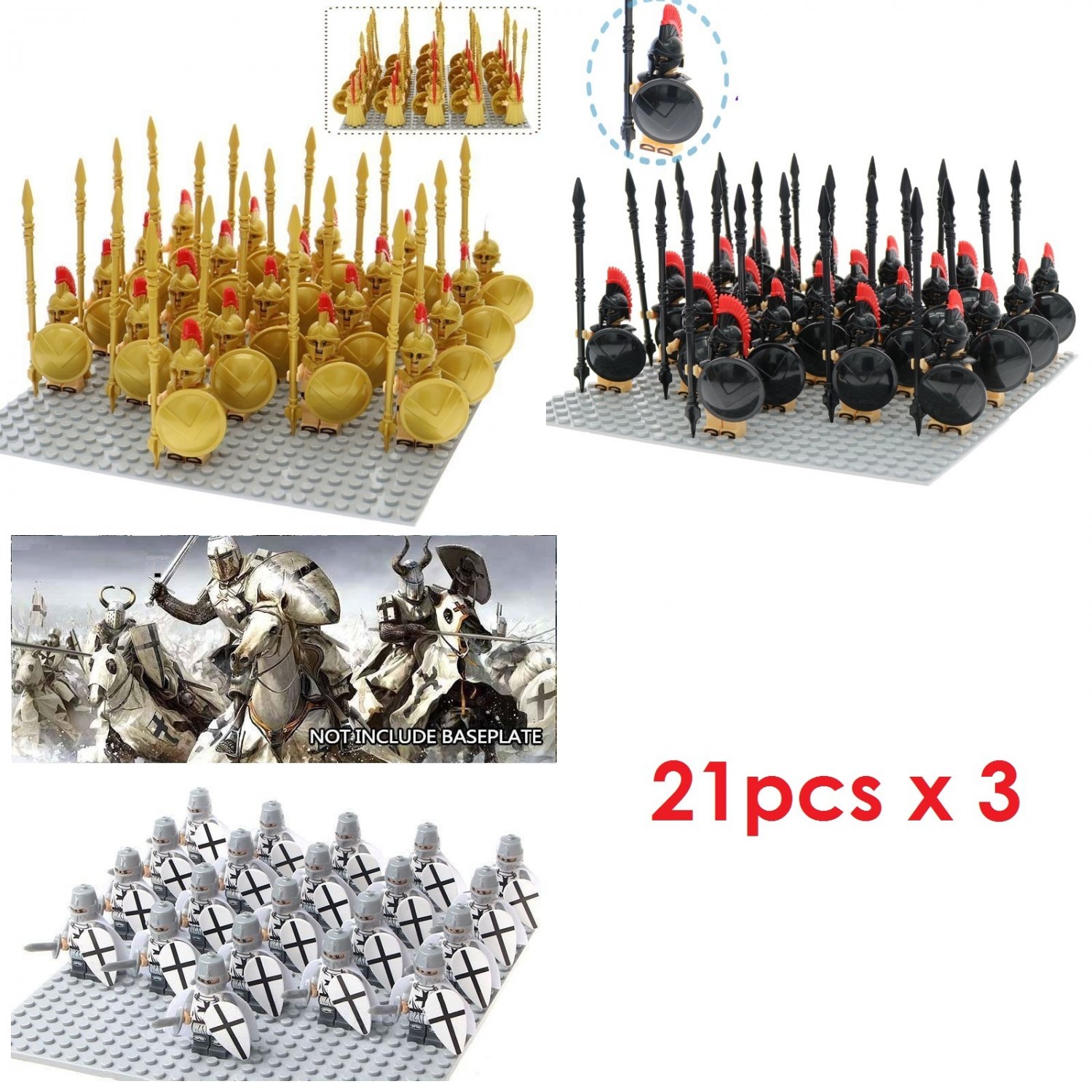 63pcs/set Medieval Spartans Warriors Army Knights Crusader Soldiers Minifigures