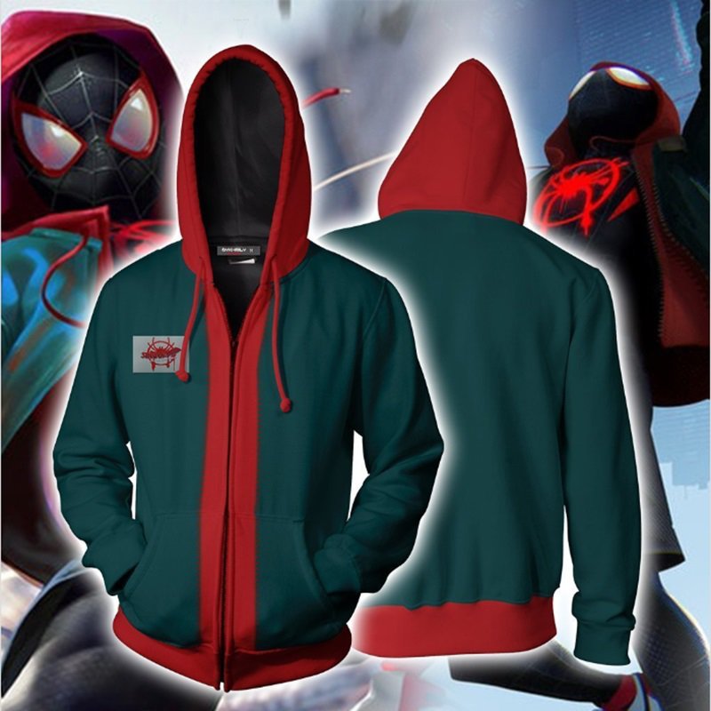 Spiderman Miles Morales Spider-Verse Suit Superhero Zipper Hoodie