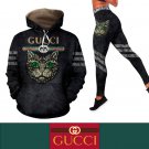 Gucci Black Cat Face Women's Workout Set Hoodie Leggings