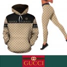 Gucci Circles G’s Beige & Black Women's Workout Set Hoodie Leggings