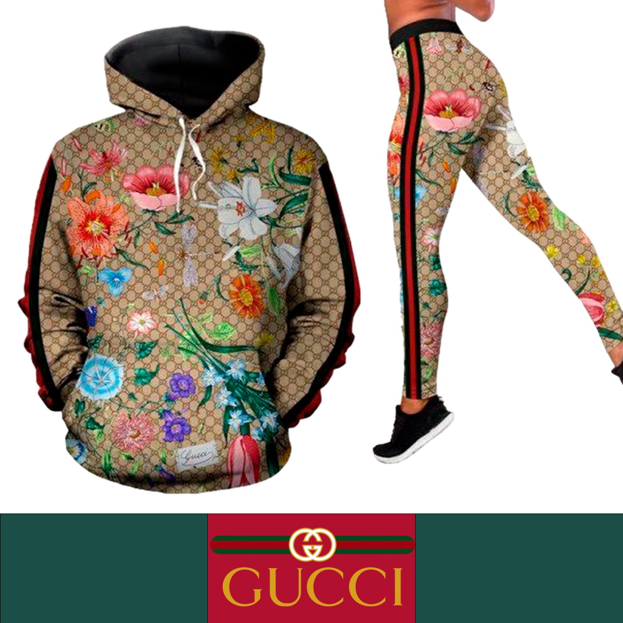 Gucci Flowers Women's Workout Set Hoodie Leggings