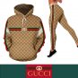 Gucci G Diamonds Brown Pattern Women's Workout Set Hoodie Leggings
