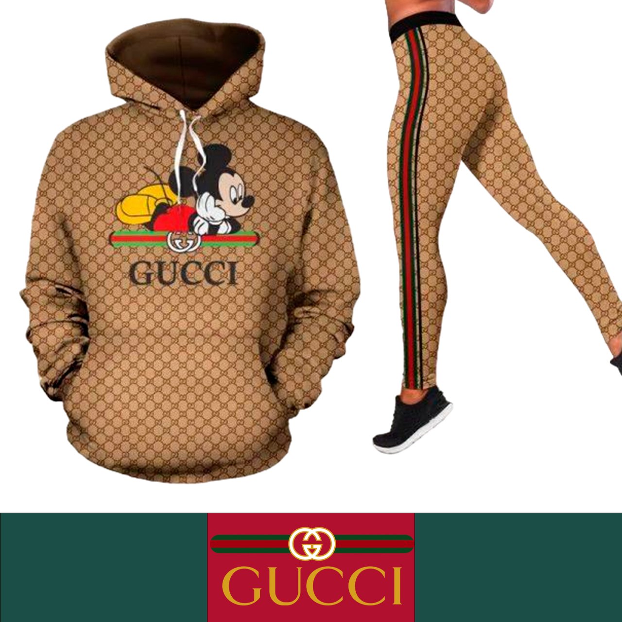 Gucci G Mickey Mouse Women's Workout Set Hoodie Leggings