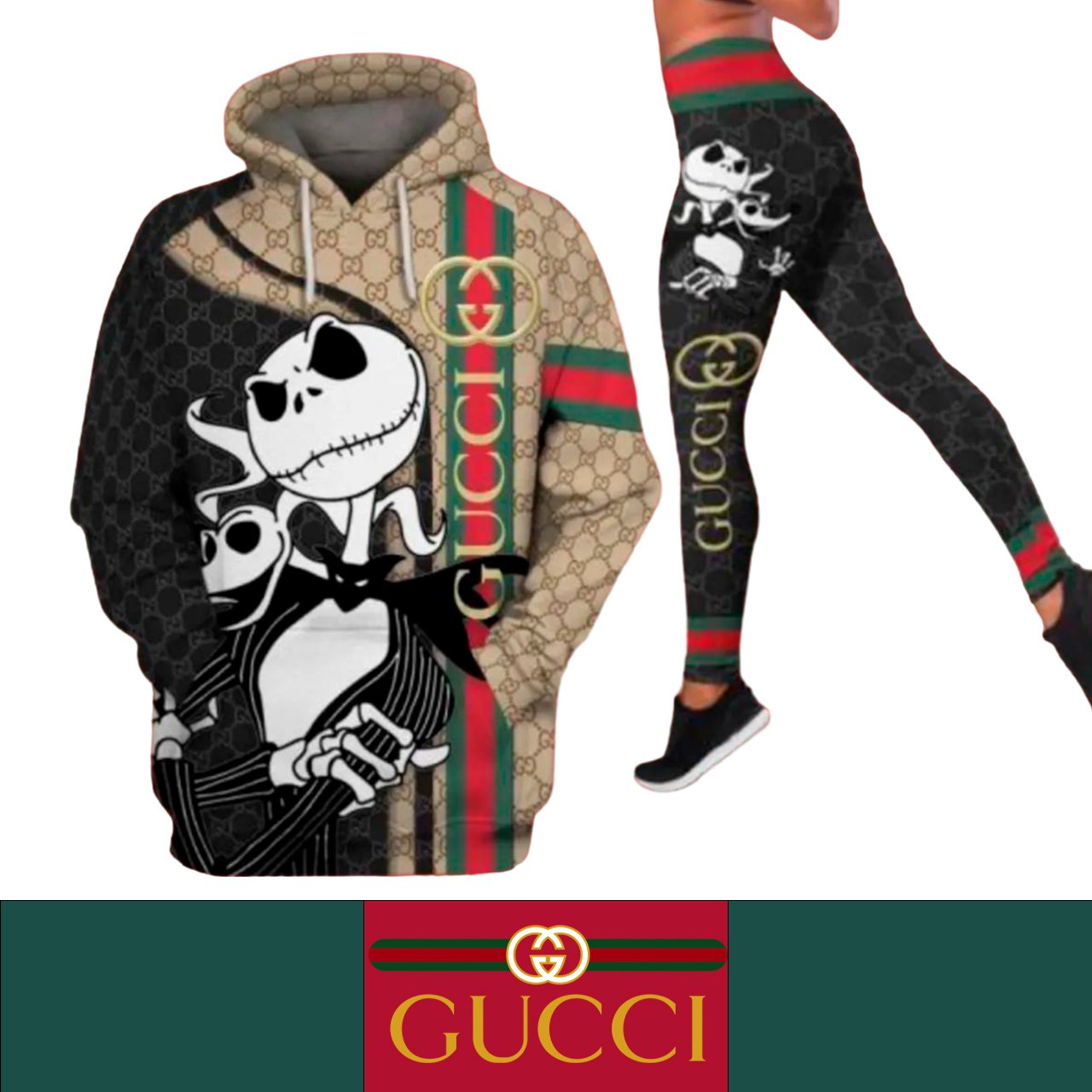 Gucci Jack Skellington Women's Workout Set Hoodie Leggings