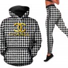 Chanel Houndstooth Print Women's Workout Set Hoodie Leggings