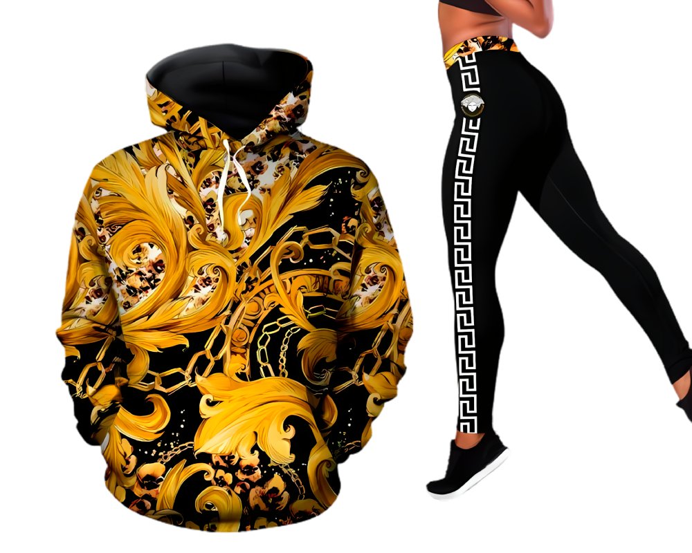 Gianni Versace Baroque Style Women's Workout Set Hoodie Leggings