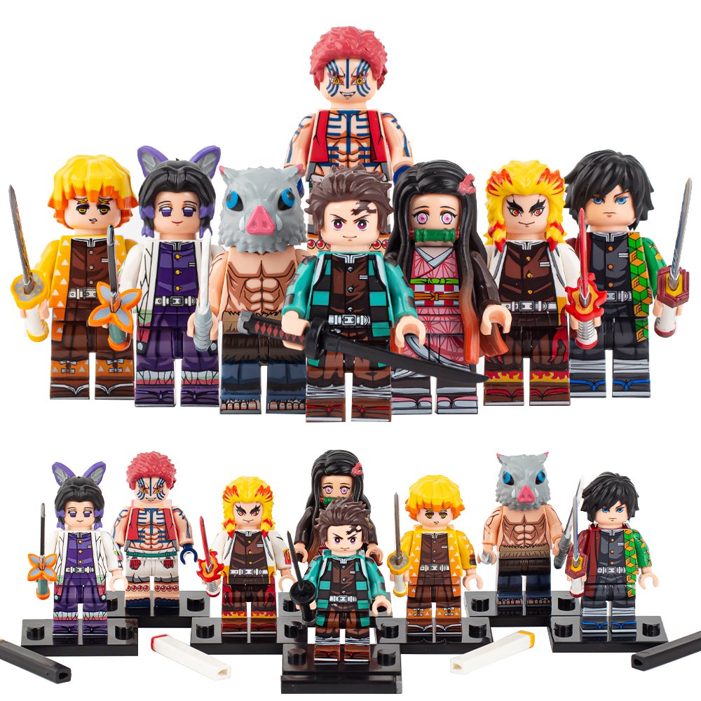 8pcs Demon Slayer Kimetsu no Yaiba Tanjiro Nezuko Inosuke Akaza Minifigures Toys